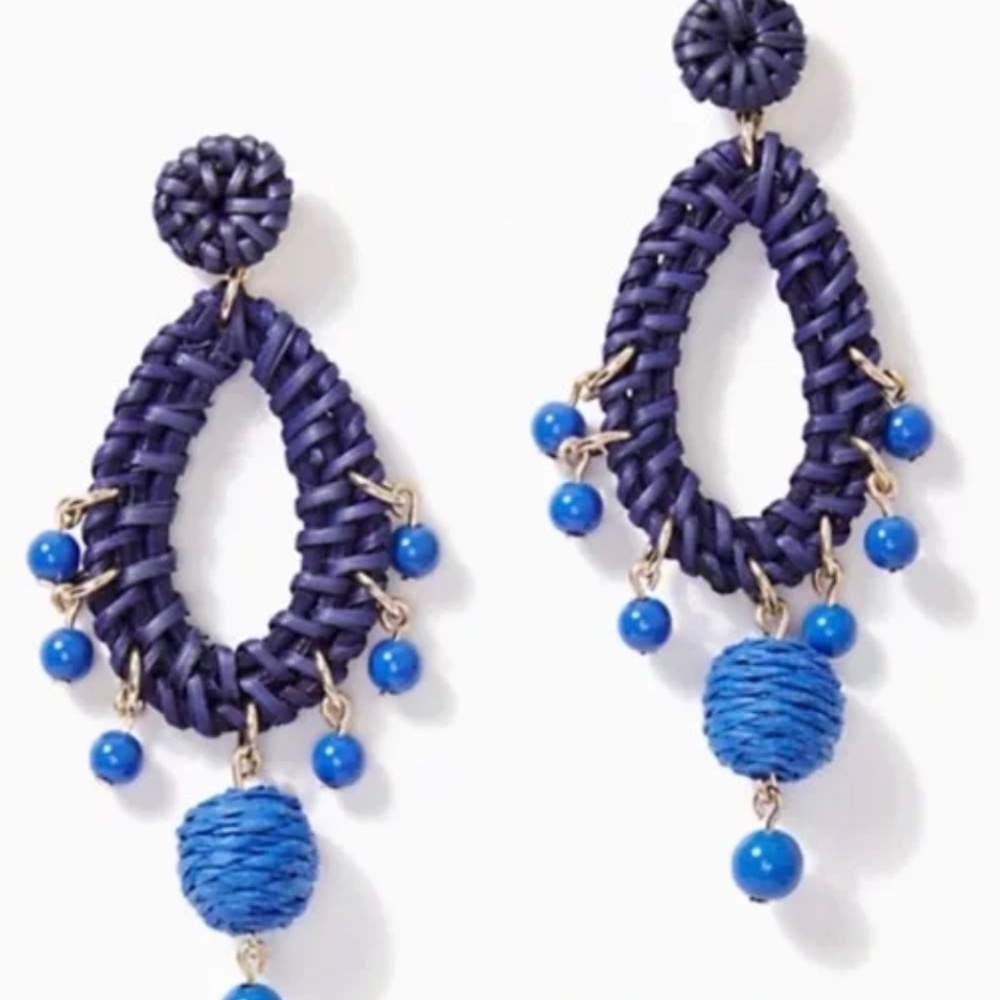 Lilly Pulitzer Alba Blue Raffia Dangle Earrings